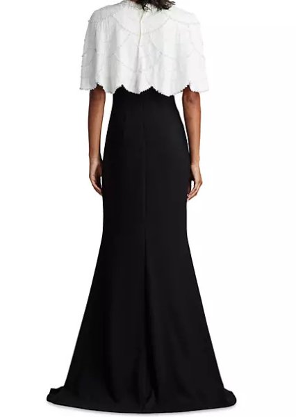 画像2: Tadashi Shoji  タダシショージ    REBA EMBELLISHED CAPE OVERLAY GOWN  ブラック、ホワイト  12063 (2)