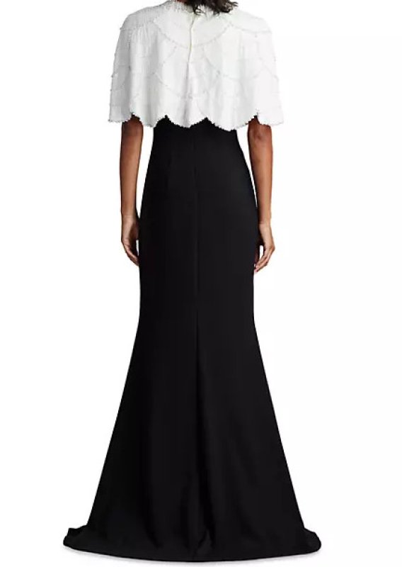 画像2: Tadashi Shoji  タダシショージ    REBA EMBELLISHED CAPE OVERLAY GOWN  ブラック、ホワイト  12063 (2)