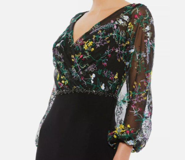 画像4: セール!Mac Duggal マックドゥガル EMBROIDERED ILLUSION PUFF SLEEVE COLUMN GOWN (4)