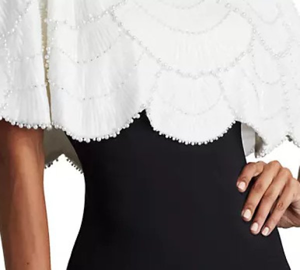 画像3: Tadashi Shoji  タダシショージ    REBA EMBELLISHED CAPE OVERLAY GOWN  ブラック、ホワイト  12063 (3)