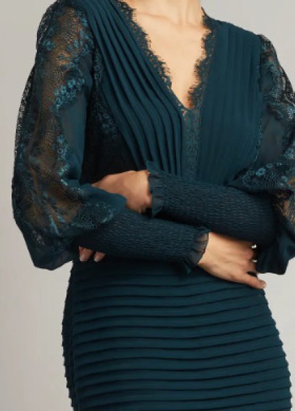 画像3: Tadashi Shoji タダシショージ  NYSSA  Pin-Tuck Long Sleeve Midi Dress グリーン系 (3)