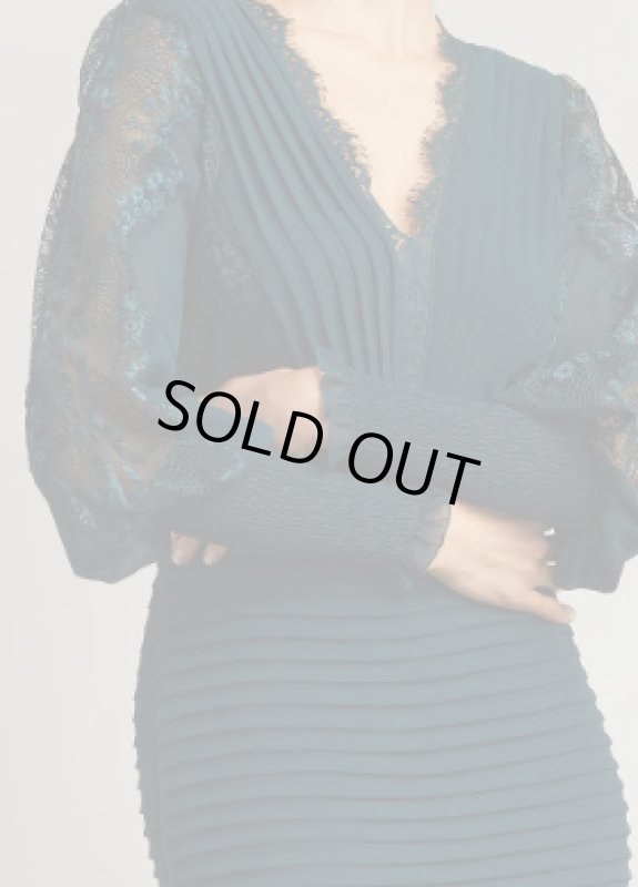 画像3: Tadashi Shoji タダシショージ  NYSSA  Pin-Tuck Long Sleeve Midi Dress　グリーン系 (3)