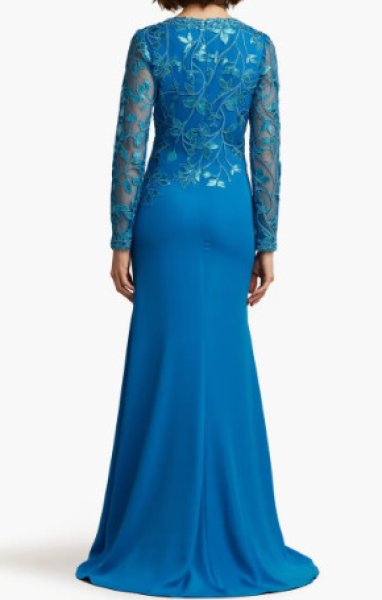 画像2:  Tadashi Shoji  タダシショージ BRADWELL EMBROIDERED CREPE GOWN ディープオーシャン ブルー系  05261 (2)