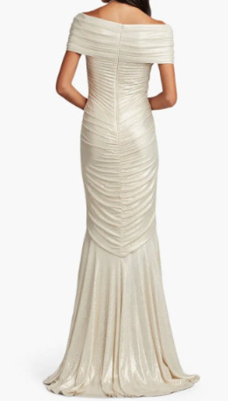 画像2: 限定セール！Tadashi Shoji タダシショージ  PIETTE DRAPED METALLIC JERSEY GOWN アイボリー系 (2)