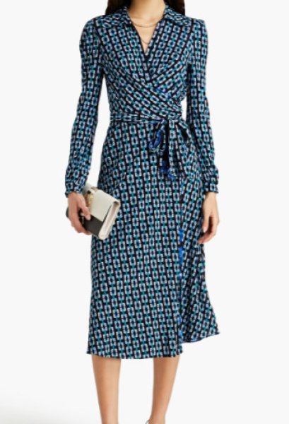 画像1: Diane von Furstenberg 　ダイアンフォンファステンバーグ　Phoenix リバーシブルラップドレス　ブラック、ブルー系 (1)
