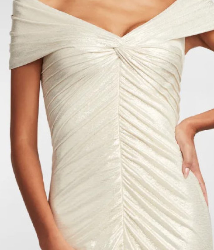 画像3: 限定セール！Tadashi Shoji タダシショージ  PIETTE DRAPED METALLIC JERSEY GOWN アイボリー系 (3)