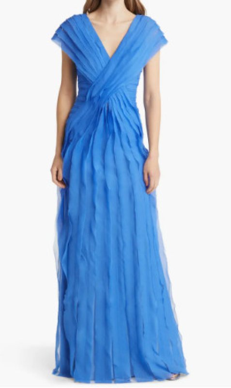 画像1: セール！Tadashi Shoji  タダシショージ    Cap Sleeve Shutter A-Line Gown　ブルー系  01281 (1)