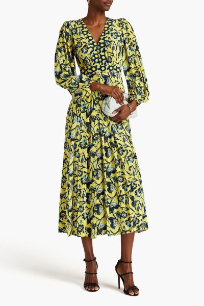 画像1: Diane von Furstenberg 　ダイアンフォンファステンバーグ　Anjali floral-print crepe de chine midi dress  04023 (1)