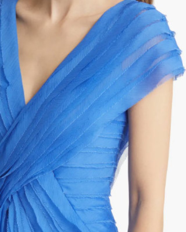 画像4: セール！Tadashi Shoji  タダシショージ    Cap Sleeve Shutter A-Line Gown　ブルー系  01281 (4)