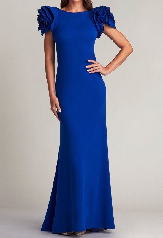 画像1: 再販売セール！Tadashi Shoji タダシショージ  　MAYLEE ROSETTE-SHOULDER GOWN ブルー (1)