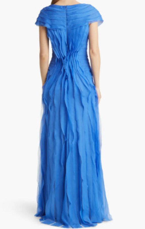 画像2: セール！Tadashi Shoji  タダシショージ    Cap Sleeve Shutter A-Line Gown　ブルー系  01281 (2)