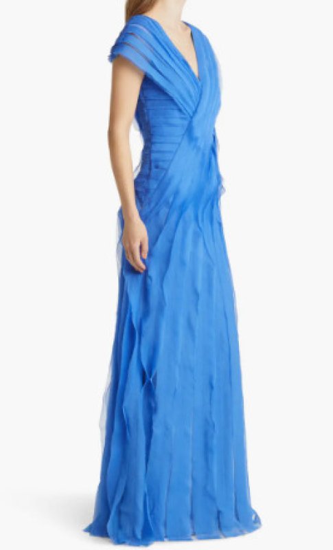 画像3: セール！Tadashi Shoji  タダシショージ    Cap Sleeve Shutter A-Line Gown　ブルー系  01281 (3)