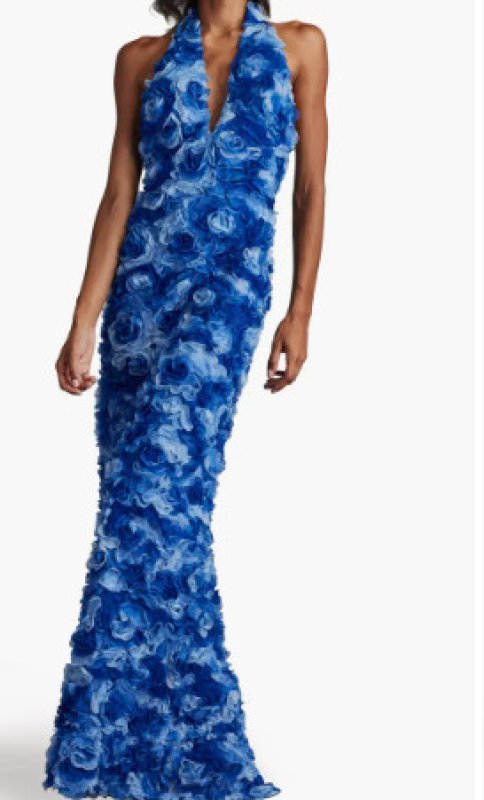 画像1: セール！Tadashi Shoji タダシショージ  　DION　ホルターネックロングドレス　ブルー系 (1)