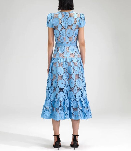 画像2: 【パリスヒルトン愛用】Self Portrait セルフポートレート Belted Cotton Guipure Lace Midi Dress ブルー系  04021 (2)