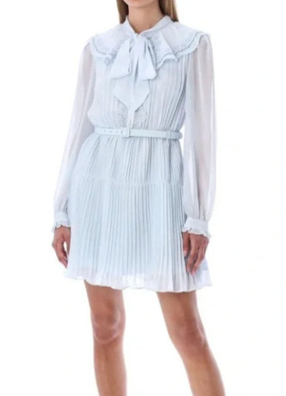 画像1: Self Portrait　セルフポートレート　ベルト付き Chiffon Mini Dress ライトブルー  06302 (1)