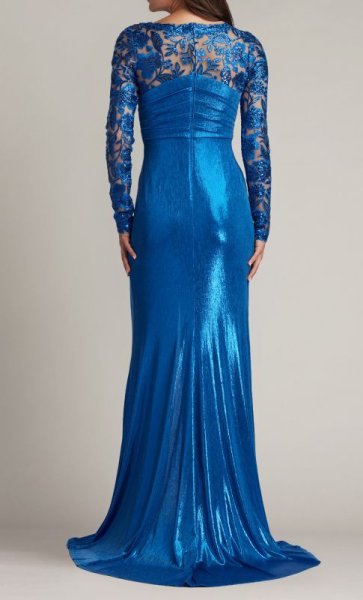 画像2: 【アンミカさん着用】Tadashi Shoji タダシショージ  VEDER DRAPED ILLUSION GOWN ブルー系 (2)