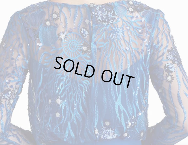 画像4:  セール！Tadashi Shoji  タダシショージ  Garnet　Blouson Sequin Long Sleeve Gown　ブルー系 (4)
