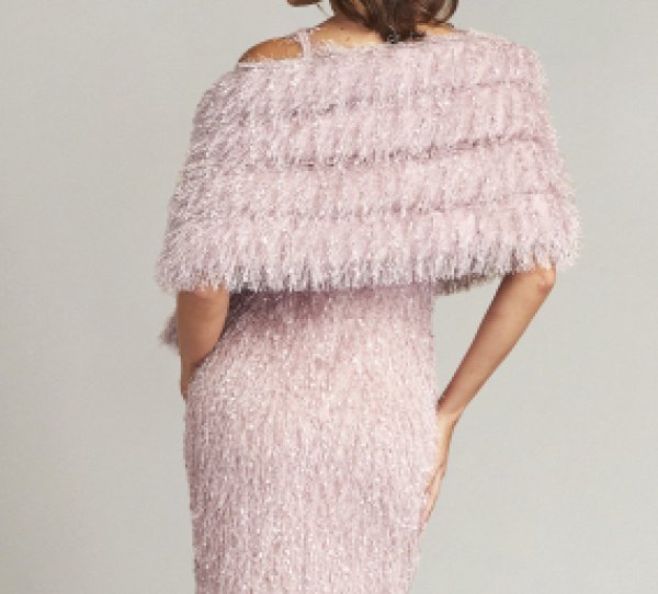 画像2: サイズ追加!Tadashi Shoji タダシショージ   ストール付き PIP EYELASH YARN GOWN パープル系 (2)