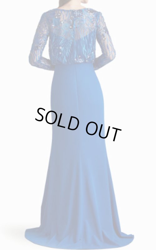画像2:  セール！Tadashi Shoji  タダシショージ  Garnet　Blouson Sequin Long Sleeve Gown　ブルー系 (2)