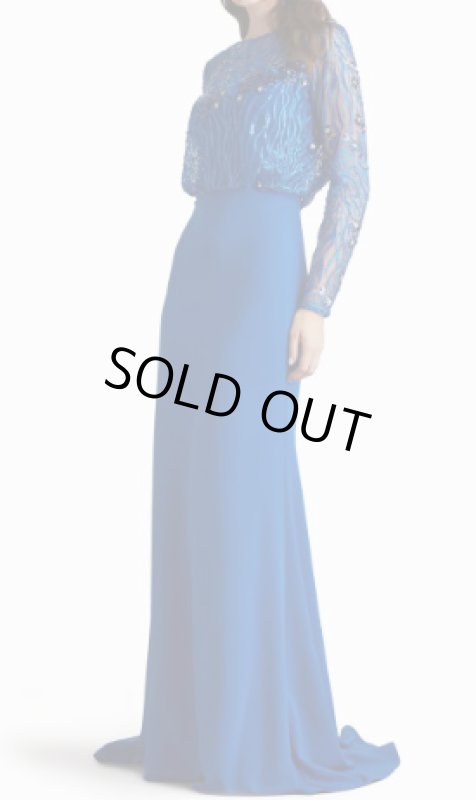 画像3:  セール！Tadashi Shoji  タダシショージ  Garnet　Blouson Sequin Long Sleeve Gown　ブルー系 (3)
