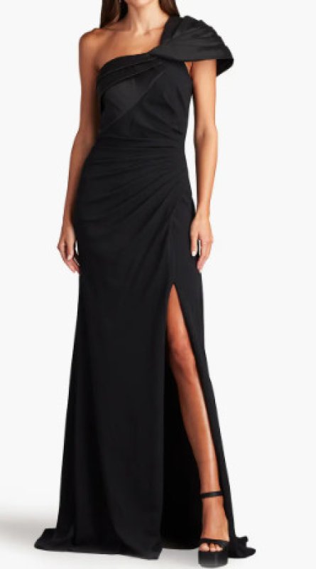 画像1: セール！【松雪泰子さん着用】Tadashi Shoji タダシショージ   RADY  ツイストドレープワンショルダードレス　ブラック (1)