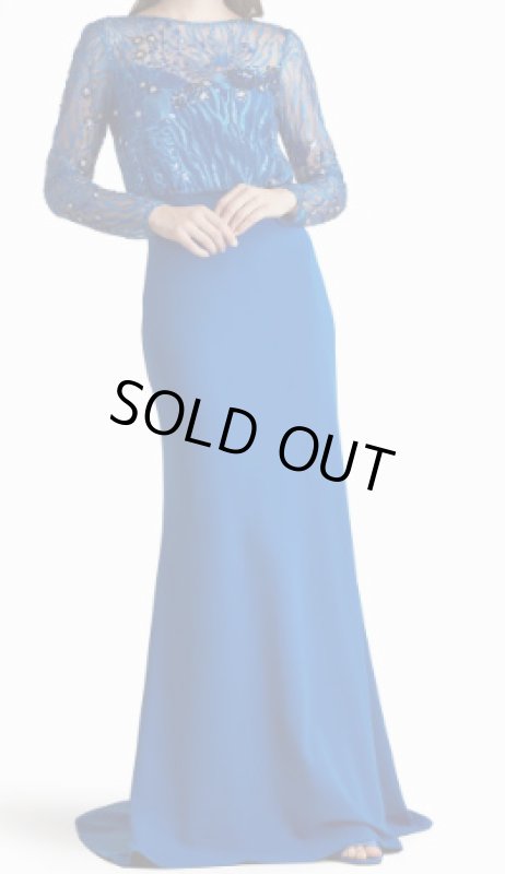 画像1:  セール！Tadashi Shoji  タダシショージ  Garnet　Blouson Sequin Long Sleeve Gown　ブルー系 (1)