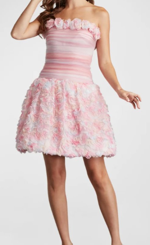 画像1: セール！Tadashi Shoji タダシショージ  　AKINA ROSETTE APPLIQUE MINI DRESS　ピンク系  41501 (1)