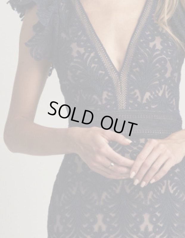 画像3: セール！【栗山千明さん着用】Tadashi Shoji タダシショージ  　RHONE TIERED EMBROIDERED TULLE GOWN　ネイビー系 (3)