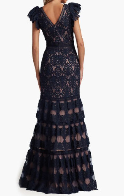 画像2: セール！【栗山千明さん着用】Tadashi Shoji タダシショージ  　RHONE TIERED EMBROIDERED TULLE GOWN　ネイビー系 (2)