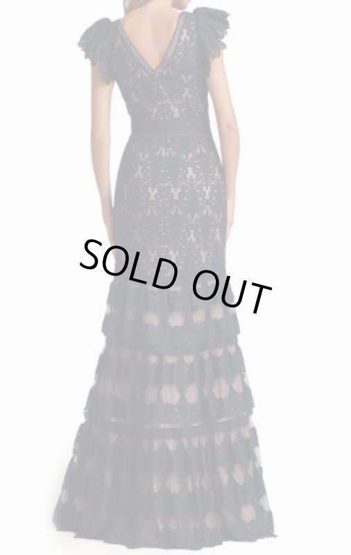 画像2: セール！【栗山千明さん着用】Tadashi Shoji タダシショージ  　RHONE TIERED EMBROIDERED TULLE GOWN　ネイビー系 (2)