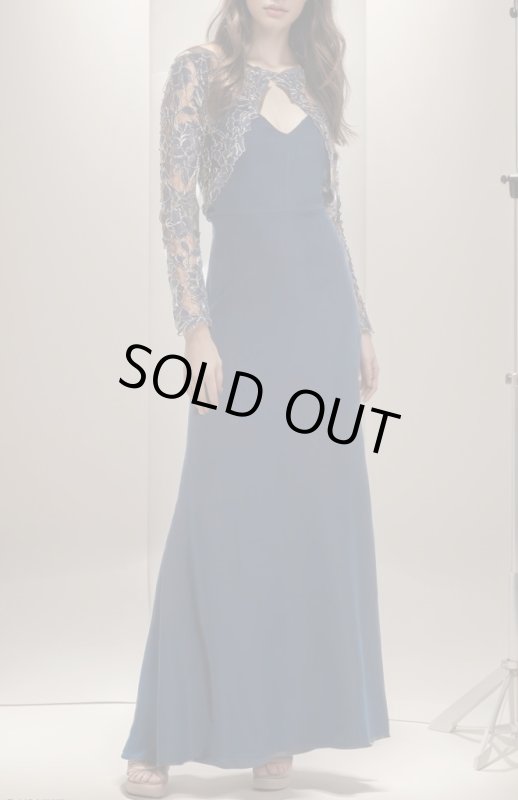 画像1: 1点のみ即発！Tadashi Shoji  タダシショージ  　Crepe & Embroidered Lace Gown　ネイビー系  41101 (1)