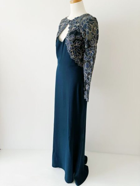 画像7: 1点のみ即発!Tadashi Shoji  タダシショージ   Crepe & Embroidered Lace Gown ネイビー系  41101 (7)
