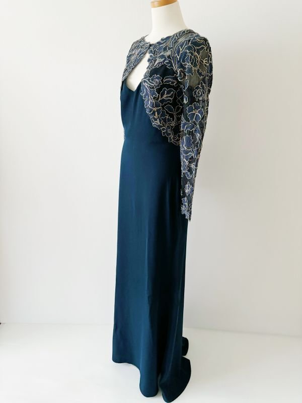 画像8: 1点のみ即発！【釈由美子さんに衣装協力】Tadashi Shoji  タダシショージ  　Crepe & Embroidered Lace Gown　ネイビー系  41101 (8)