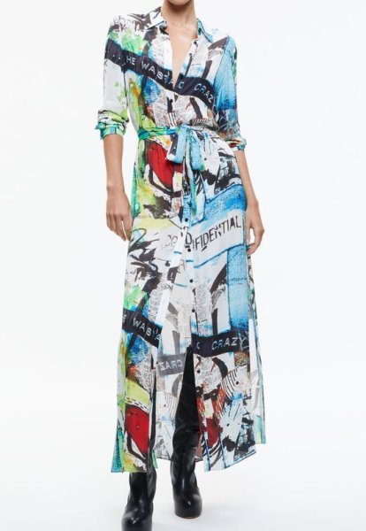 画像1: セール！Alice + Olivia アリスアンドオリビア　 X Basquiat Chassidy Maxi Shirtdress   (1)