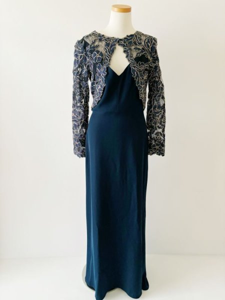 画像6: 1点のみ即発!Tadashi Shoji  タダシショージ   Crepe & Embroidered Lace Gown ネイビー系  41101 (6)