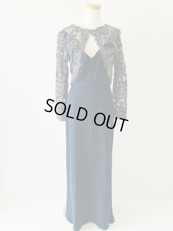 画像6: 1点のみ即発！Tadashi Shoji  タダシショージ  　Crepe & Embroidered Lace Gown　ネイビー系  41101 (6)