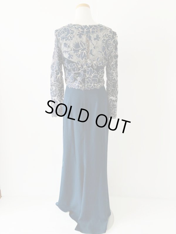 画像8: 1点のみ即発！Tadashi Shoji  タダシショージ  　Crepe & Embroidered Lace Gown　ネイビー系  41101 (8)