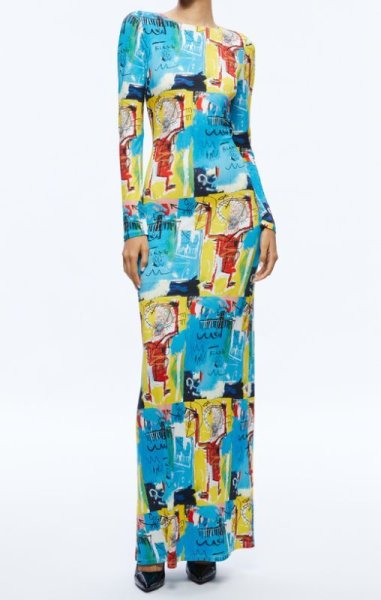 画像1: 【 ニッキーヒルトン愛用】Alice + Olivia アリスアンドオリビア　 X BASQUIAT DELORA MAXI DRESS (1)