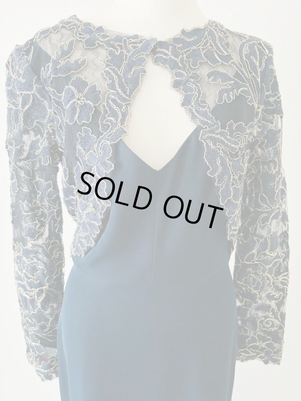 画像9: 1点のみ即発！Tadashi Shoji  タダシショージ  　Crepe & Embroidered Lace Gown　ネイビー系  41101 (9)