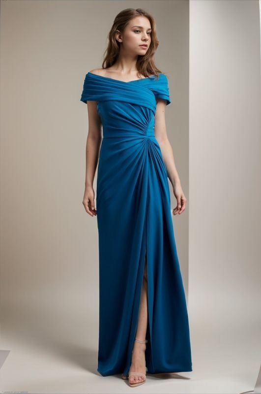 画像7: セール！【檀れいさん、藤原紀香さん着用】Tadashi Shoji タダシショージ   MARION DRAPED CREPE GOWN ブルー系  42501 (7)
