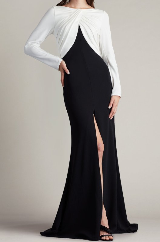 画像1: セール！Tadashi Shoji  タダシショージ  NELSON  Gown ブラック、アイボリー (1)