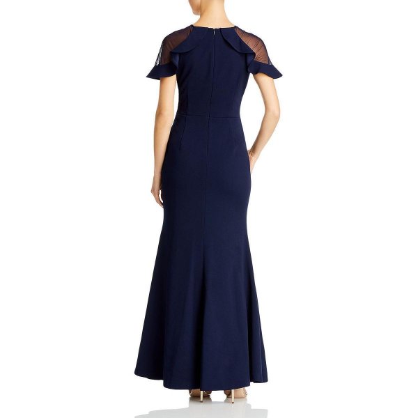 画像2: Eliza J  イライザジェイ  Sheer Ruffle Shoulder Maxi Dress  ネイビー (2)