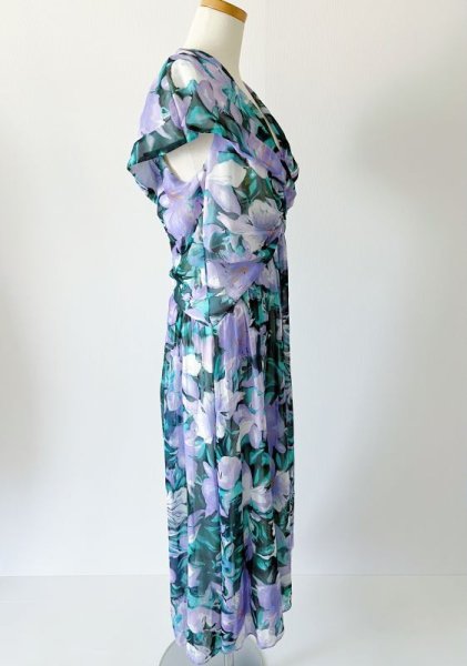 画像4: Tadashi Shoji タダシショージ  EDITH  花柄プリントドレス ブルー、パープル系  42301 (4)