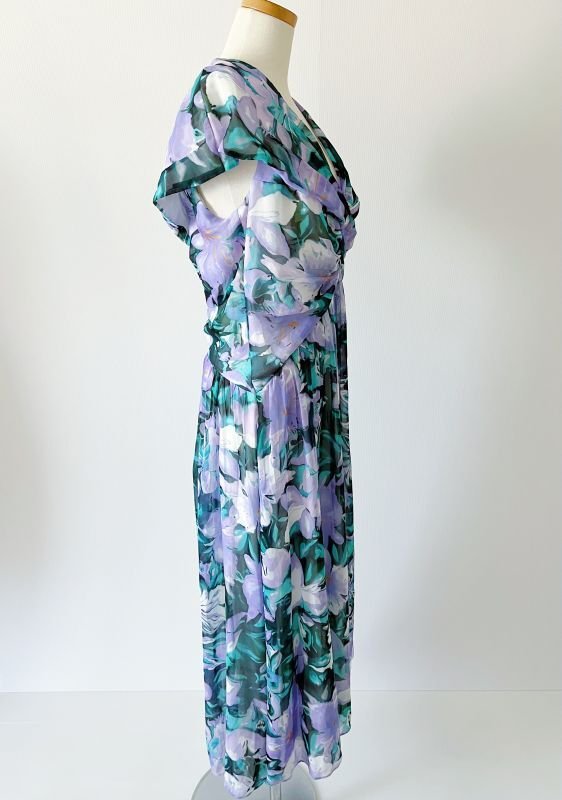 画像4: Tadashi Shoji タダシショージ  EDITH  花柄プリントドレス　ブルー、パープル系  42301 (4)