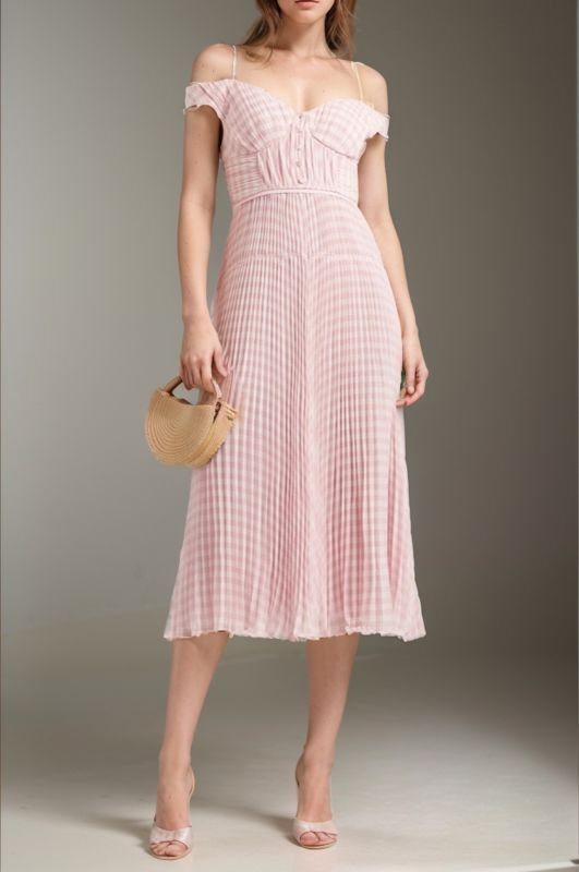 画像1: 即発！Self Portrait セルフポートレイト　ギンガムチェックオフショルダードレス  05062 (1)