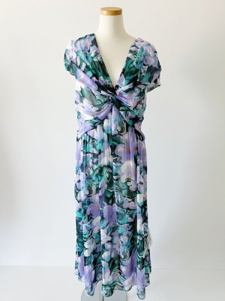 画像3: Tadashi Shoji タダシショージ  EDITH  花柄プリントドレス ブルー、パープル系  42301 (3)