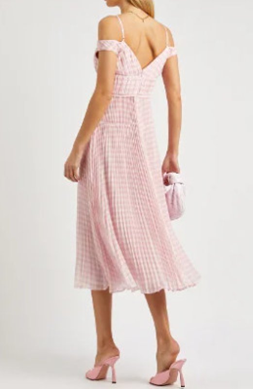 画像2: 即発！Self Portrait セルフポートレイト　ギンガムチェックオフショルダードレス  05062 (2)