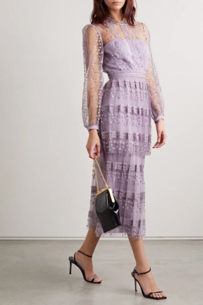 画像3: セール!Self Portrait セルフポートレート Lilac Tiered Midi Dress  01094 (3)
