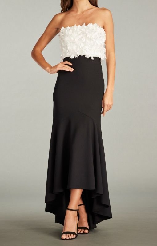 画像1: セール！Tadashi Shoji タダシショージ 　XORA FLORAL EMBELLISHED STRAPLESS GOWN　ブラック、ホワイト (1)