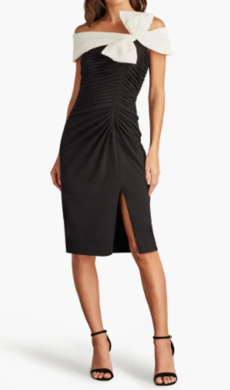 画像1: セール！Tadashi Shoji タダシショージ  DARINA　ドレープボウドレス   ブラック、ホワイト系 (1)